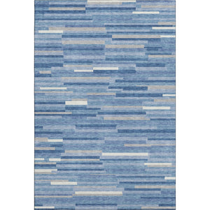 HomeRoots 10' Sky Blue, Ivory & Gray Striped Washable Area Rug - Durable, UV-Protected for High-Traffic Spaces 671102
