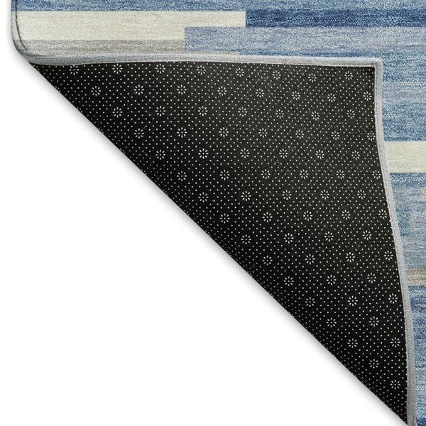HomeRoots 10' Sky Blue, Ivory & Gray Striped Washable Area Rug - Durable, UV-Protected for High-Traffic Spaces 671102