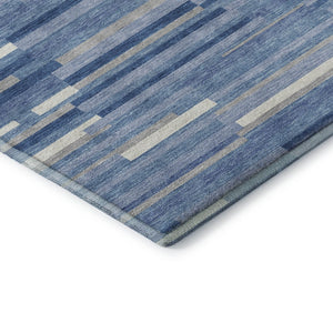 HomeRoots 10' Sky Blue, Ivory & Gray Striped Washable Area Rug - Durable, UV-Protected for High-Traffic Spaces 671102