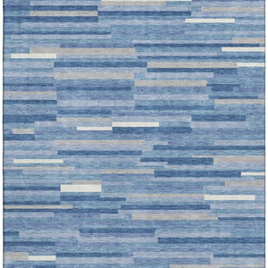 HomeRoots 10' Sky Blue, Ivory & Gray Striped Washable Area Rug - Durable, UV-Protected for High-Traffic Spaces 671102