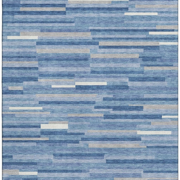 HomeRoots 10' Sky Blue, Ivory & Gray Striped Washable Area Rug - Durable, UV-Protected for High-Traffic Spaces 671102