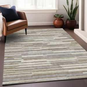 HomeRoots 5' Taupe Ivory and Gray Striped Area Rug – Washable, UV-Protected, Durable & Stain-Resistant Design 671104