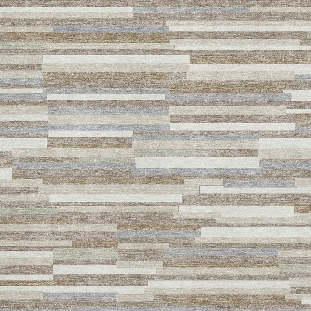 HomeRoots 5' Taupe Ivory and Gray Striped Area Rug – Washable, UV-Protected, Durable & Stain-Resistant Design 671104