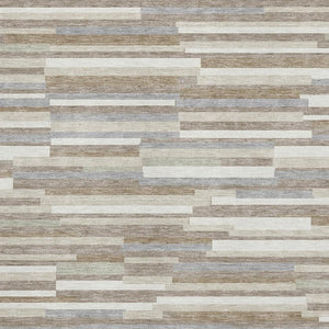 HomeRoots 5' Taupe Ivory and Gray Striped Area Rug – Washable, UV-Protected, Durable & Stain-Resistant Design 671104