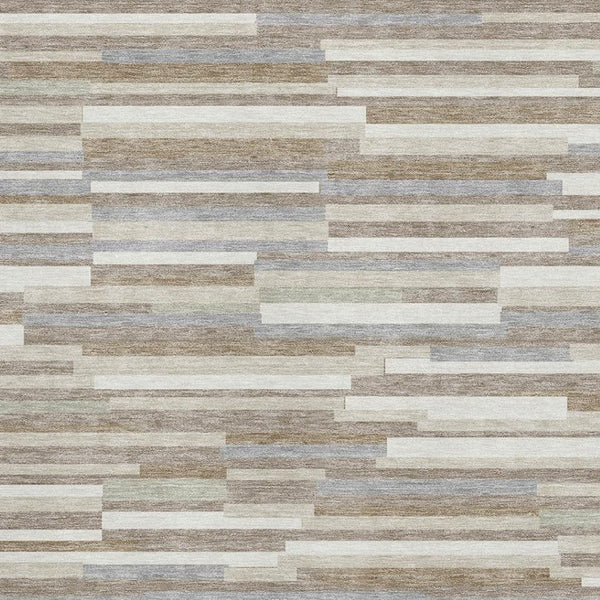 HomeRoots 5' Taupe Ivory and Gray Striped Area Rug – Washable, UV-Protected, Durable & Stain-Resistant Design 671104
