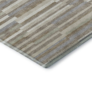 HomeRoots 8' Stylish Taupe Ivory Gray Striped Washable Round Rug - Durable, UV Protected, and Easy Care! 671105