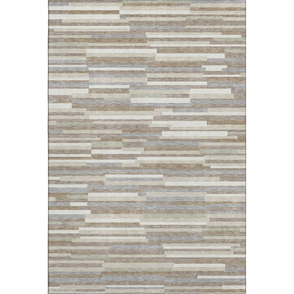 HomeRoots 8' X 10' Striped Area Rug in Taupe, Ivory & Gray - Washable, UV Protected, Stain Resistant Design 671106