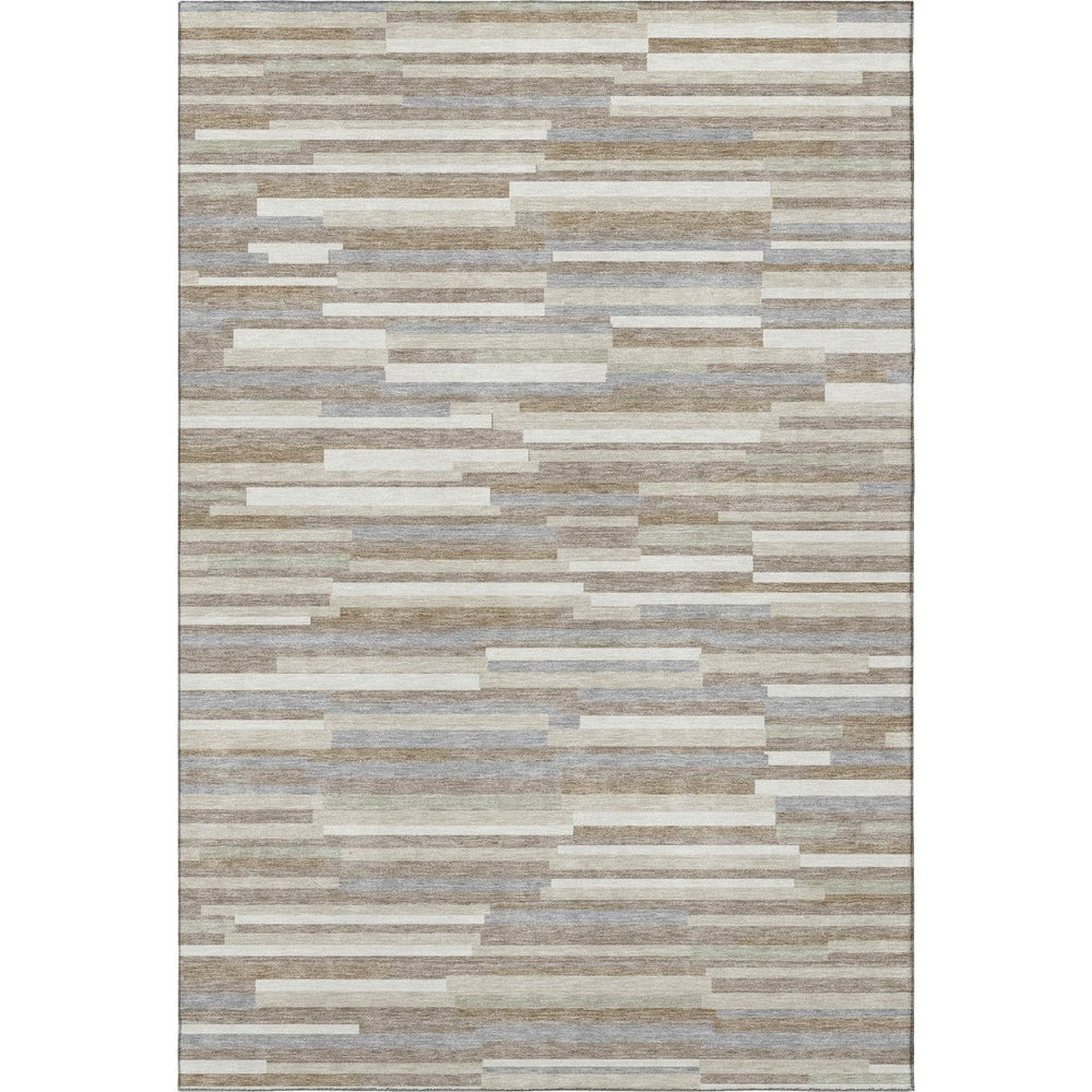 HomeRoots 9' X 12' Stylish Taupe Ivory and Gray Striped Area Rug – Washable, UV Protected, Durable Design! 671107