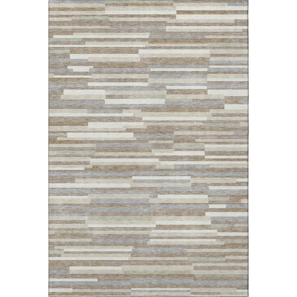 HomeRoots 9' X 12' Stylish Taupe Ivory and Gray Striped Area Rug – Washable, UV Protected, Durable Design! 671107