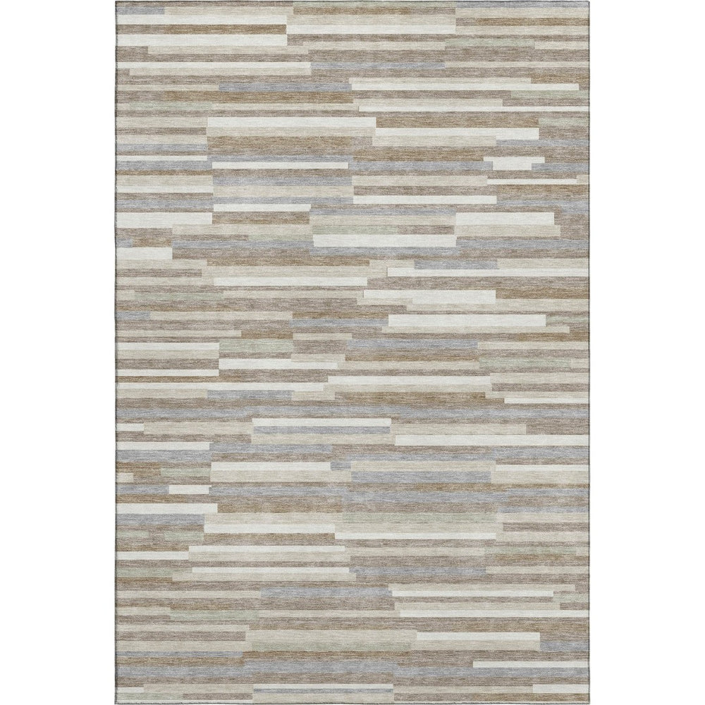 HomeRoots 10' Stylish Taupe, Ivory & Gray Striped Washable Area Rug with UV Protection for Homes with Pets 671108