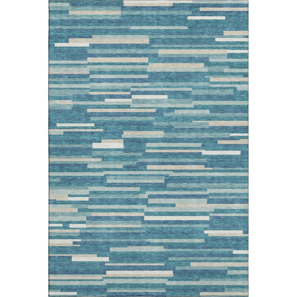 HomeRoots 5' X 8' Striped Teal, Ivory & Gray Washable Area Rug with UV Protection for Stylish Living Spaces 671110