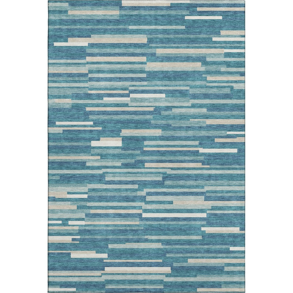 HomeRoots 10' Teal, Ivory & Gray Striped Washable Area Rug - UV Protected, Stain Resistant, Perfect for Living Spaces 671114