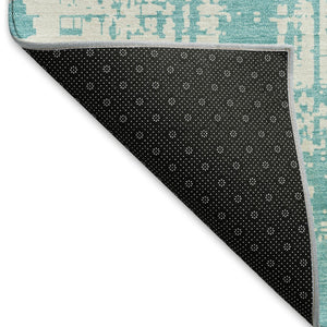 HomeRoots 5' X 8' Aqua And Ivory Abstract Area Rug - Washable, UV Protected, Durable Design for Modern Homes 671116