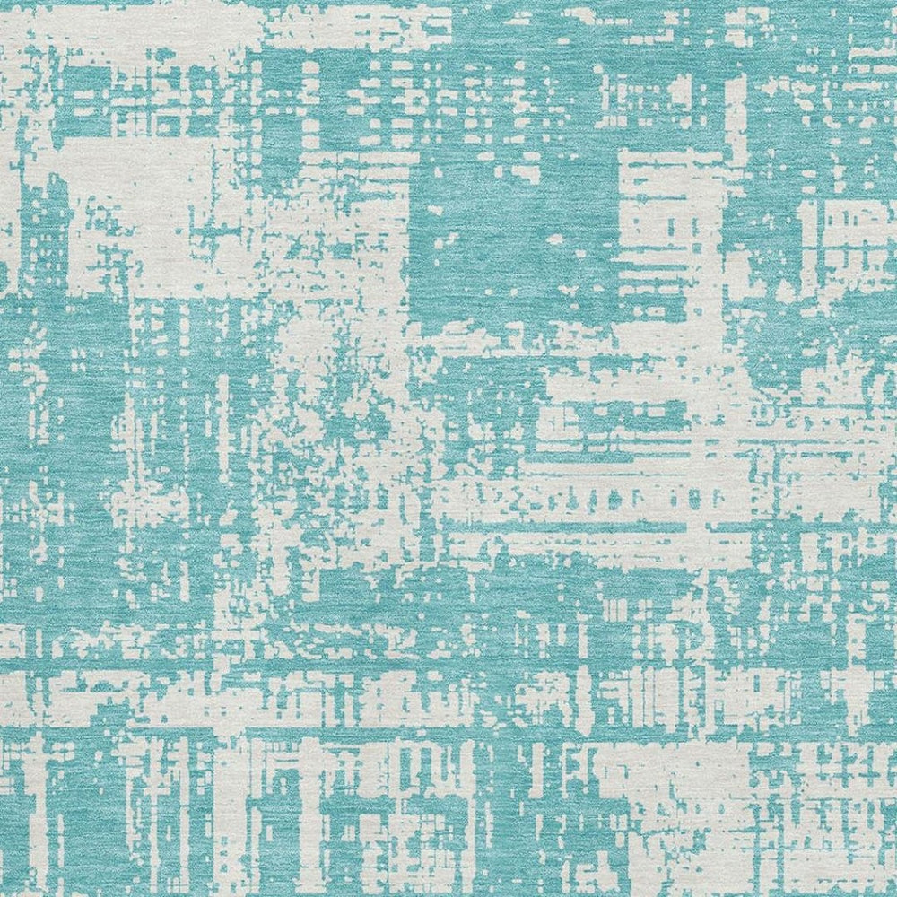 HomeRoots 5' X 8' Aqua And Ivory Abstract Area Rug - Washable, UV Protected, Durable Design for Modern Homes 671116