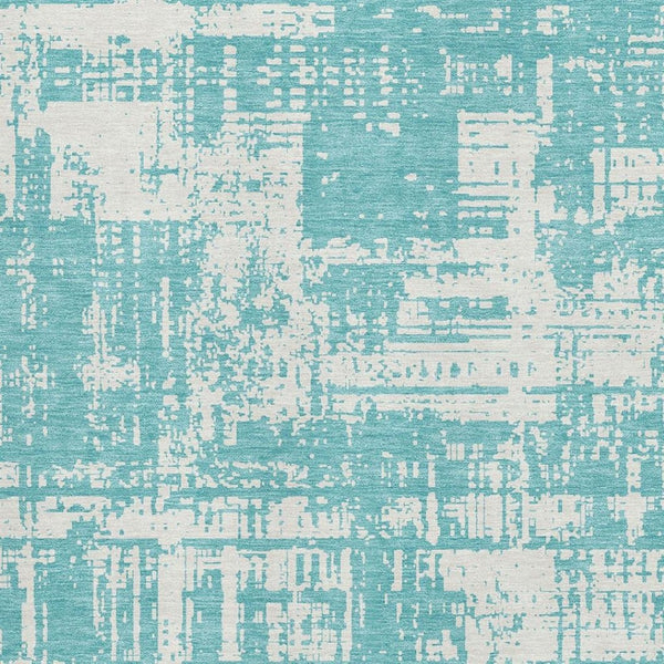HomeRoots 5' X 8' Aqua And Ivory Abstract Area Rug - Washable, UV Protected, Durable Design for Modern Homes 671116