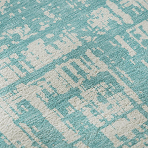 HomeRoots 8' Aqua and Ivory Abstract Round Rug - Washable, UV-Protected, Durable, Perfect for High-Traffic Areas 671117