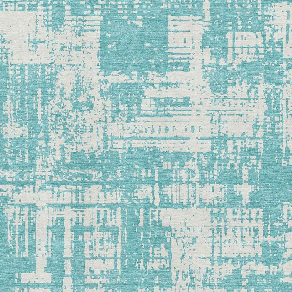 HomeRoots 8' X 10' Aqua & Ivory Abstract Washable Area Rug - Durable, UV-Protected, Perfect for Busy Homes! 671118