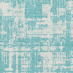 HomeRoots 8' X 10' Aqua & Ivory Abstract Washable Area Rug - Durable, UV-Protected, Perfect for Busy Homes! 671118