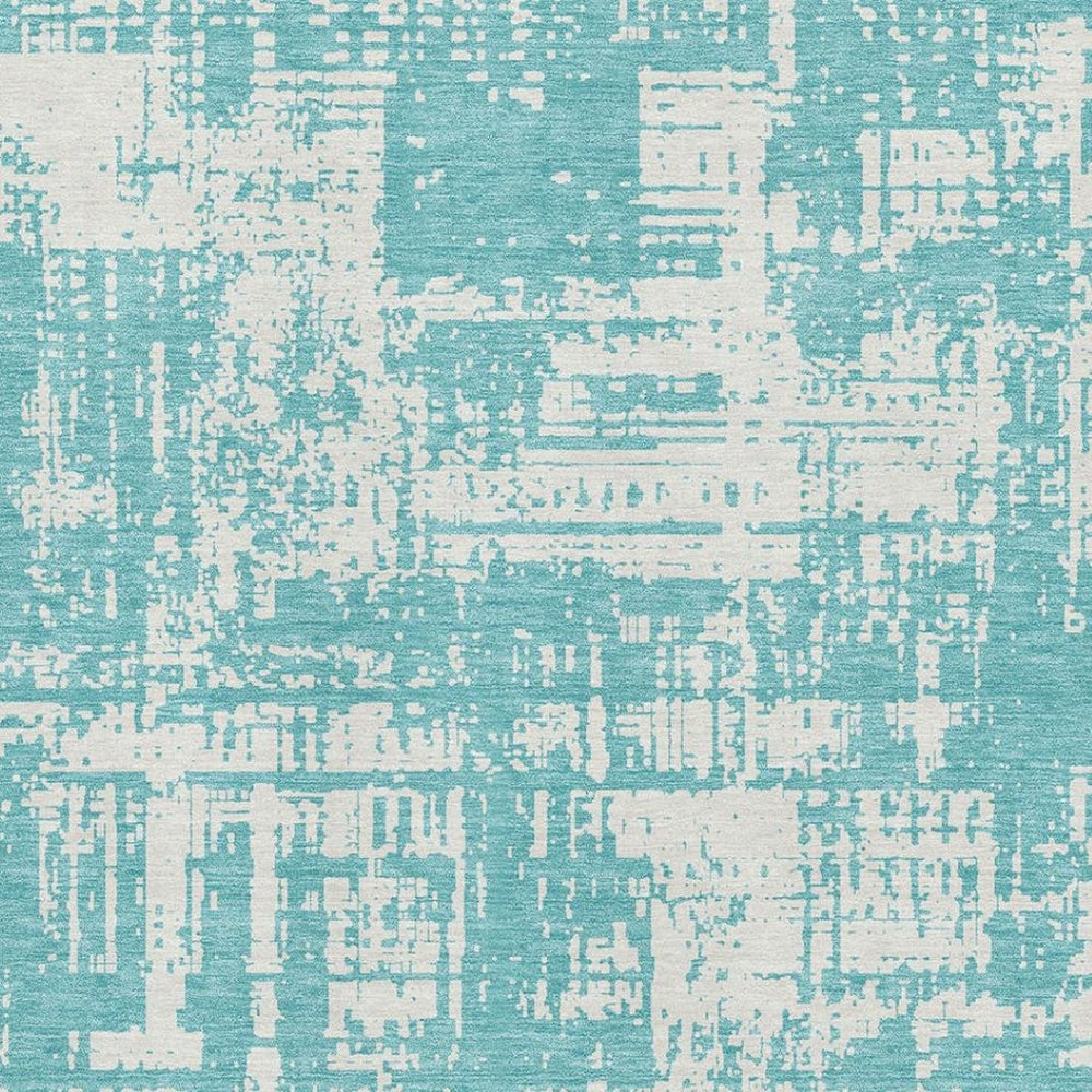 HomeRoots 9' X 12' Aqua & Ivory Abstract Area Rug - Washable, UV Protected, Durable for High-Traffic Homes 671119
