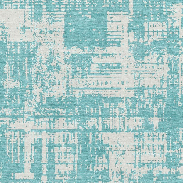 HomeRoots 9' X 12' Aqua & Ivory Abstract Area Rug - Washable, UV Protected, Durable for High-Traffic Homes 671119