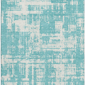 HomeRoots 9' X 12' Aqua & Ivory Abstract Area Rug - Washable, UV Protected, Durable for High-Traffic Homes 671119