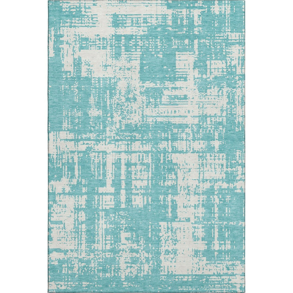 HomeRoots 10' X 14' Aqua and Ivory Abstract Area Rug - Durable, Washable, UV-Protected for Modern Spaces 671120