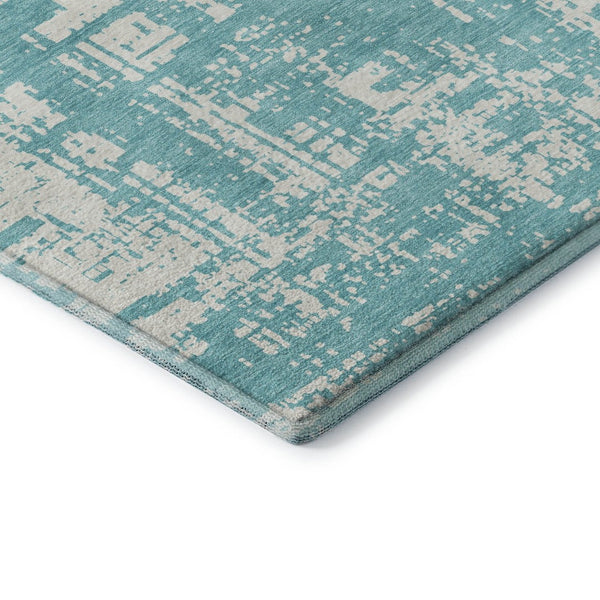 HomeRoots 10' X 14' Aqua and Ivory Abstract Area Rug - Durable, Washable, UV-Protected for Modern Spaces 671120