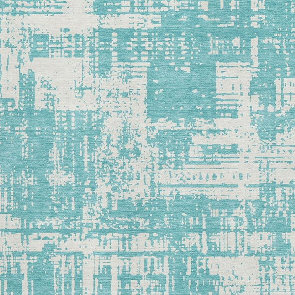 HomeRoots 10' X 14' Aqua and Ivory Abstract Area Rug - Durable, Washable, UV-Protected for Modern Spaces 671120
