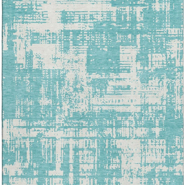 HomeRoots 10' X 14' Aqua and Ivory Abstract Area Rug - Durable, Washable, UV-Protected for Modern Spaces 671120