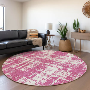 HomeRoots 8' Blush and Ivory Abstract Round Rug - Durable, Washable, UV-Protected for Stylish, Busy Homes 671123