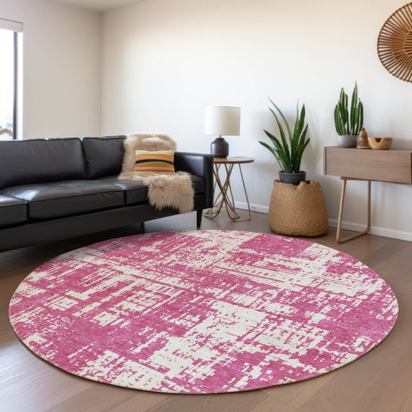 HomeRoots 8' Blush and Ivory Abstract Round Rug - Durable, Washable, UV-Protected for Stylish, Busy Homes 671123