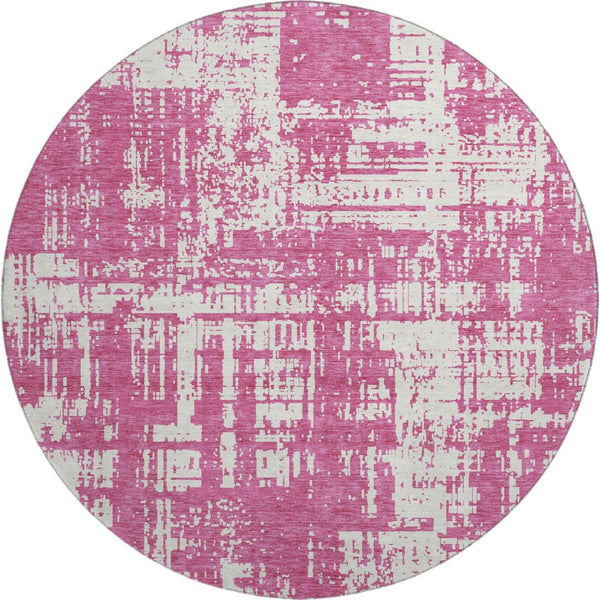 HomeRoots 8' Blush and Ivory Abstract Round Rug - Durable, Washable, UV-Protected for Stylish, Busy Homes 671123