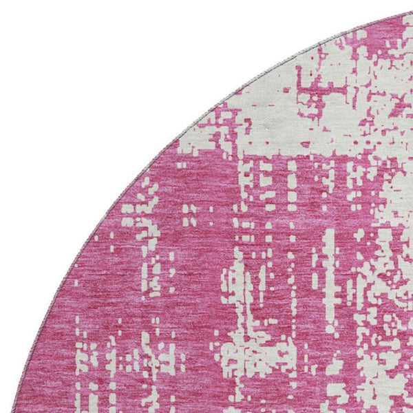HomeRoots 8' Blush and Ivory Abstract Round Rug - Durable, Washable, UV-Protected for Stylish, Busy Homes 671123