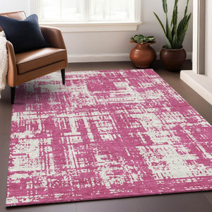 HomeRoots 8' X 10' Blush & Ivory Abstract Washable Area Rug - UV Protected, Durable, Stylish for Modern Spaces 671124