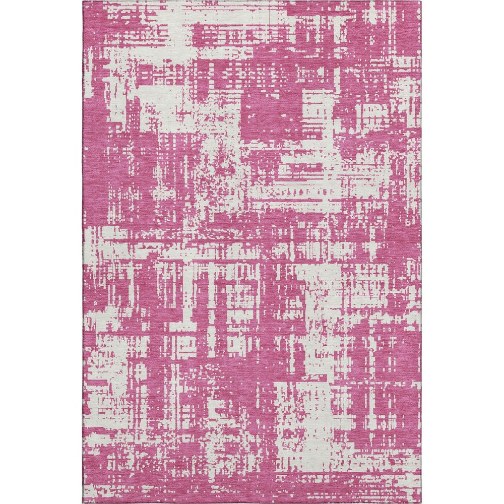 HomeRoots 8' X 10' Blush & Ivory Abstract Washable Area Rug - UV Protected, Durable, Stylish for Modern Spaces 671124