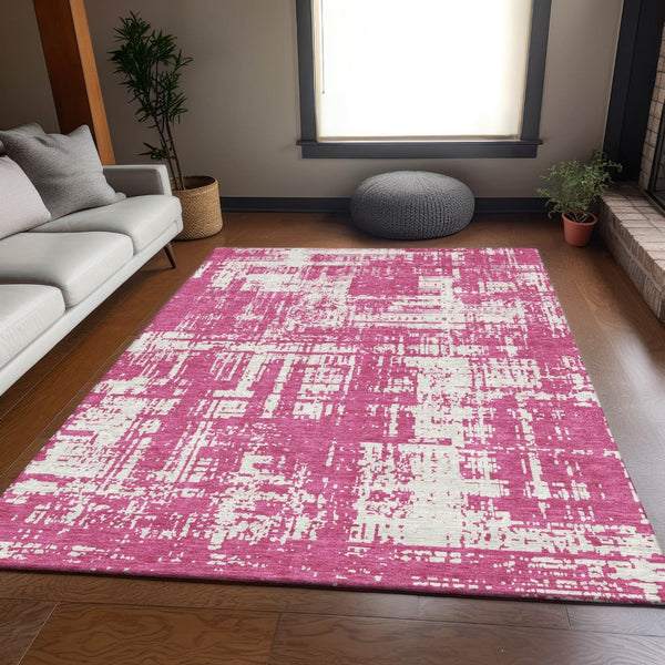 HomeRoots 8' X 10' Blush & Ivory Abstract Washable Area Rug - UV Protected, Durable, Stylish for Modern Spaces 671124