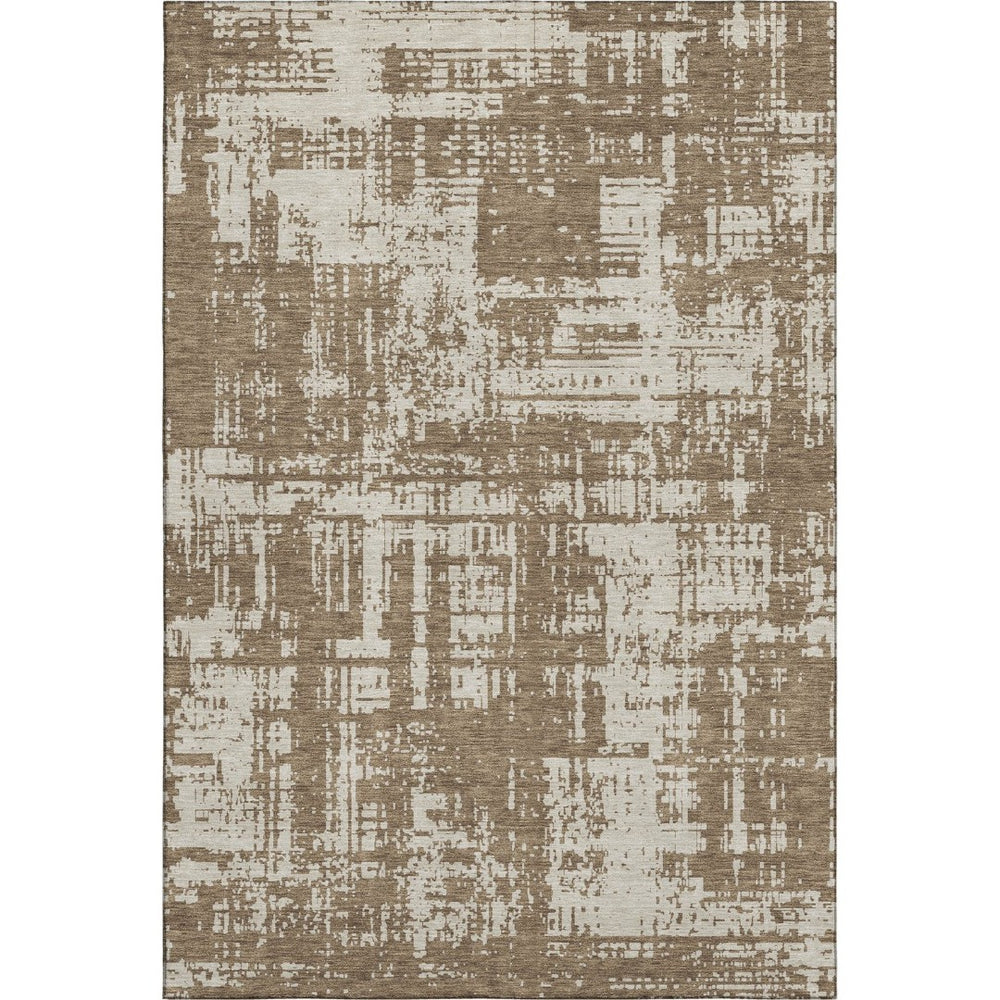 HomeRoots 5' X 8' Abstract Washable Area Rug in Brown & Beige – Stain Resistant, UV Protected, Soft & Stylish 671128