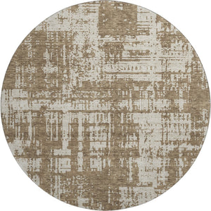 HomeRoots 8' Washable Round Rug with Abstract Brown and Beige Design, UV Protection & Stain Resistance for Homes 671129