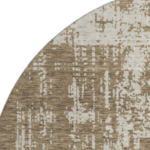 HomeRoots 8' Washable Round Rug with Abstract Brown and Beige Design, UV Protection & Stain Resistance for Homes 671129