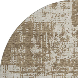 HomeRoots 8' Washable Round Rug with Abstract Brown and Beige Design, UV Protection & Stain Resistance for Homes 671129