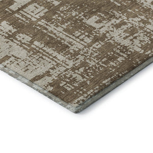 HomeRoots 8' X 10' Brown and Beige Abstract Washable Area Rug - Durable, Stylish, UV-Protected for Modern Homes 671130
