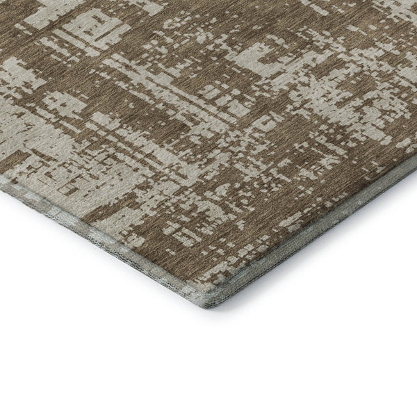 HomeRoots 8' X 10' Brown and Beige Abstract Washable Area Rug - Durable, Stylish, UV-Protected for Modern Homes 671130