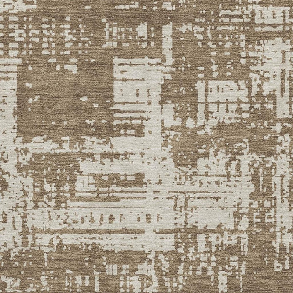 HomeRoots 9' x 12' Brown and Beige Abstract Washable Area Rug with UV Protection for Stylish, Easy Care Living 671131