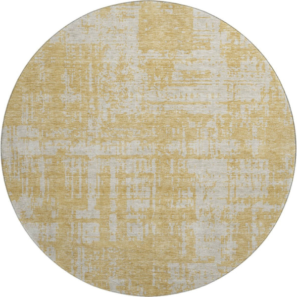 HomeRoots 8' Gold and Beige Abstract Washable Round Rug - Stylish, Durable, UV-Protected for Busy Homes! 671135