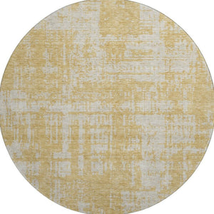 HomeRoots 8' Gold and Beige Abstract Washable Round Rug - Stylish, Durable, UV-Protected for Busy Homes! 671135