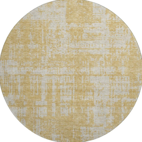 HomeRoots 8' Gold and Beige Abstract Washable Round Rug - Stylish, Durable, UV-Protected for Busy Homes! 671135