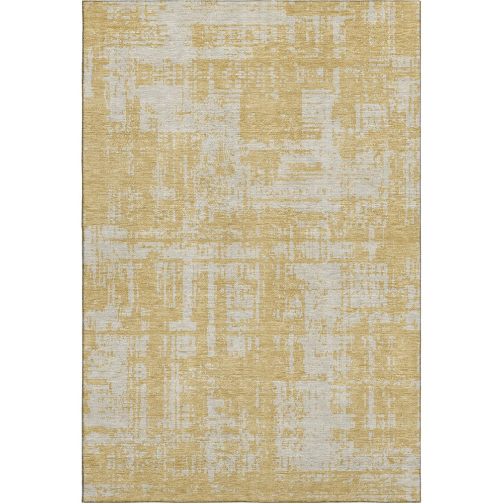 HomeRoots 10' X 14' Gold and Beige Abstract Washable Area Rug - Stylish, Stain Resistant, UV Protected Design 671138