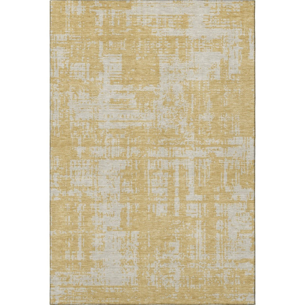 HomeRoots 10' X 14' Gold and Beige Abstract Washable Area Rug - Stylish, Stain Resistant, UV Protected Design 671138