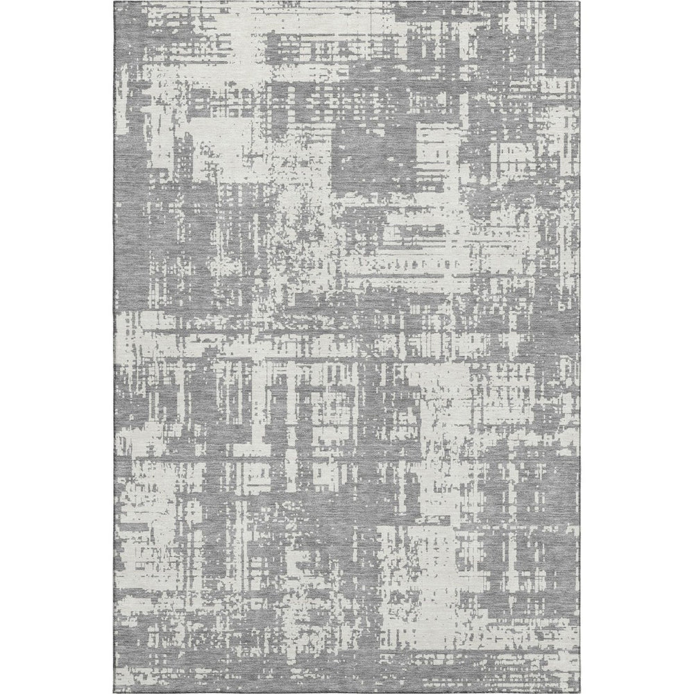 HomeRoots 5' X 8' Stylish Gray and Ivory Abstract Area Rug – Washable, UV Protected, Perfect for Family Spaces! 671140