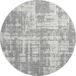 HomeRoots 8' Gray and Ivory Abstract Round Rug - Washable, UV-Protected, Stain-Resistant for Busy Homes 671141